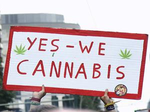 Ein Banner auf der Hanfparade 2017 in Berlin mit der Aufschrit: Yes - We Cannabis.