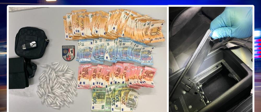 Bargeld und Drogen: Funde der Berliner Polizei in einem Koks-Taxi.