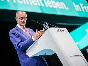 Friedrich Merz, CDU-Bundesvorsitzender und Unionsfraktionsvorsitzender, spricht beim CDU-Bundesparteitag.