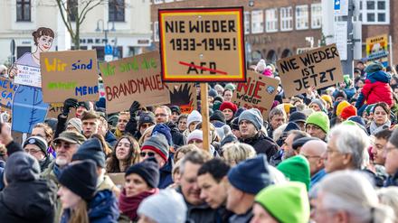 Nach Polizeiangaben 3500 Menschen kamen am Sonntag zu der Kundgebung gegen Rechtsextremismus in der Cottbuser Innenstadt. 