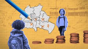 Collage von Kindern, Geld und der Qual der Schulwahl