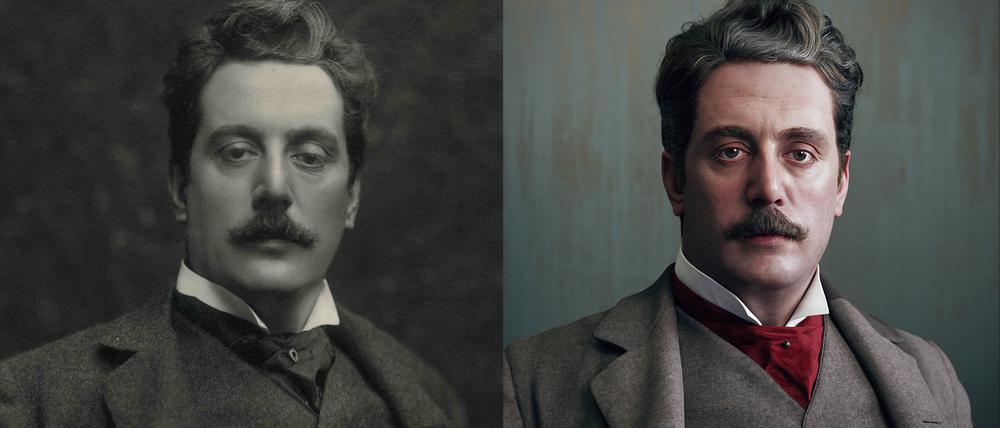 "Ricordi / Puccini":
Bild Nr. 1: Links: © Archivio Storico Ricordi; BU: Giacomo Puccini im Jahr 1900; rechts: © Bertelsmann, BU: Artwork von Hadi Karimi und Leila Khalili