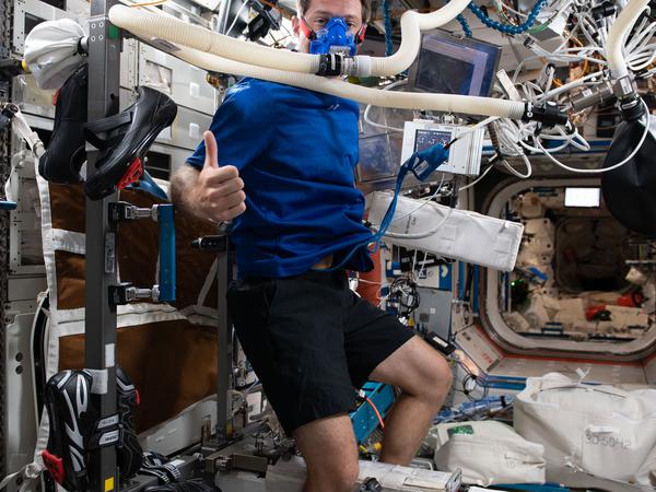 Auch auf diesem Trainingsfahrrad müssen die ISS-Astronauten strampeln, um nicht Muskelmasse zu verlieren. 