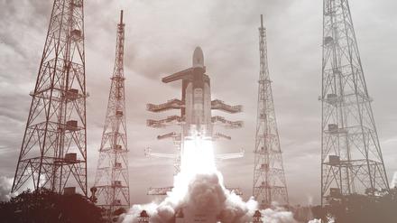 Eine indische Rakete startet im Juli 2019 zum Mond.