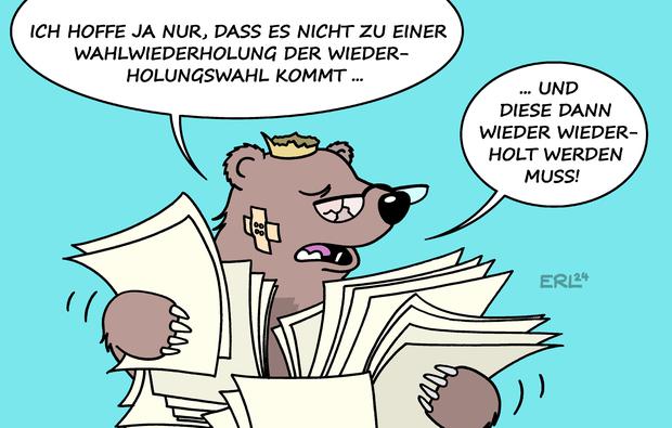 Die Wiederholungswahl in Berlin lieferte viel Stoff für Karikaturisten.