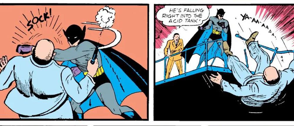 Eine Szene aus „Detective Comics“ 27 mit Batmans erstem Comic-Abenteuer.