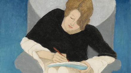 „Dame im Sessel, schreibend (Stenographie, Schweizerin in Pyjama)„ von 1929.