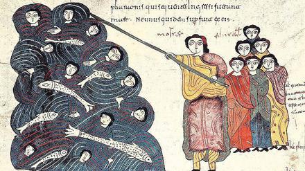 Weg in den Monotheismus. Der Exodus aus Ägypten in einer mozarabischen Bibelillustration des 10. Jahrhunderts.