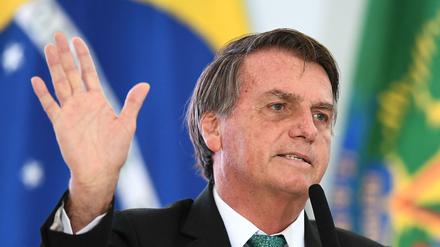 Brasiliens Präsident Jair Bolsonaro hält im Dezember 2021 eine Rede zum Internationalen Tag gegen Korruption am Planalto Palast.