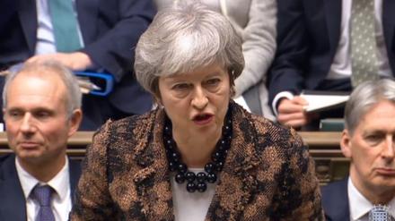 Theresa May, Premierministerin von Großbritannien, während einer Erklärung zu ihrem neuen Brexit-Antrag vor den Abgeordneten des Unterhauses. 