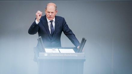 Ein kämpferischer Kanzler: Olaf Scholz in der Generaldebatte des Bundestags. 