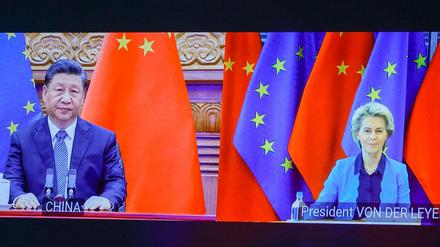 Präsident Xi Jinping und EU-Kommissionspräsidentin Ursula von der Leyen beim Videogipfel am Freitag.