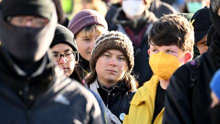 Klimaaktivistin Greta Thunberg nimmt an einer Protestaktion nach der Räumung von Lützerath teil.