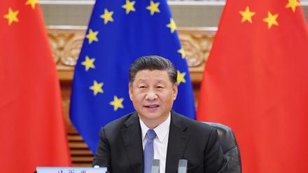 Chinas Präsident Xi Jinping bei einer Videokonferenz mit EU-Vertretern im Dezember 2020