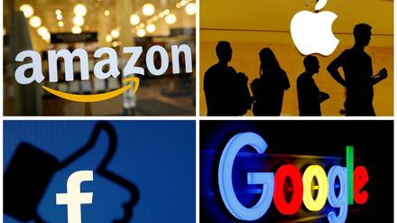 Die Logos von Amazon, Apple, Facebook und Google.