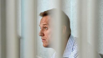Alexej Nawalny sitzt während seines Gerichtsprozesses hinter Gittern.