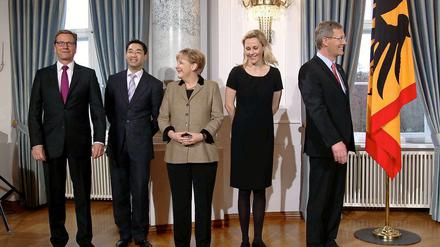 Die Kanzlerin mit dem Präsidenten und seiner Frau, dem Außenminister und dem Vizekanzler.