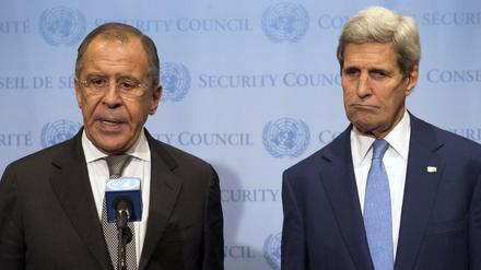 Russlands Außenminister Sergei Lawrow (links) und sein amerikanischer Kollege John Kerry trafen sich am Mittwoch bei den Vereinten Nationen in New York.