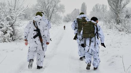 Ukrainische Soldaten beziehen Position an der Frontlinie in der Region Donezk (Archivbild).
