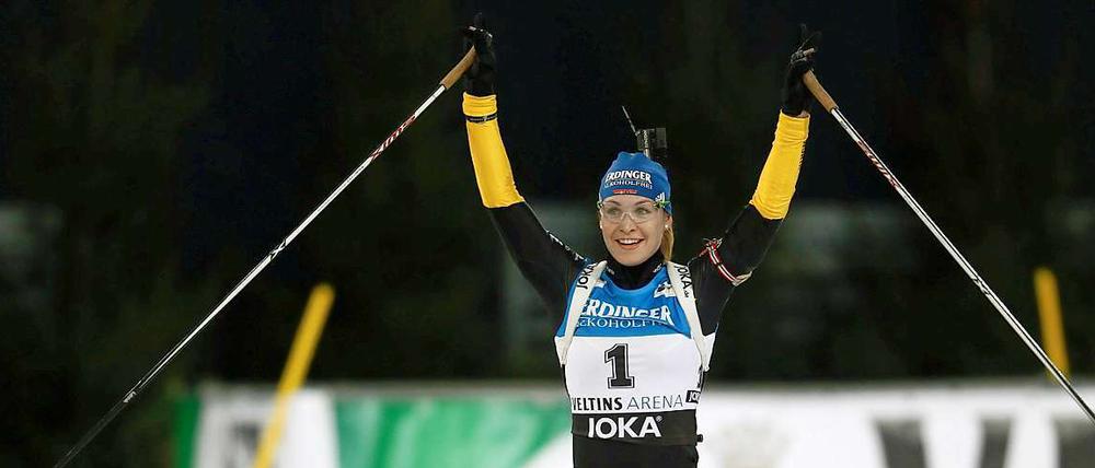 Auf Wiedersehen. Magdalena Neuner hat sich beim Biathlon auf Schalke endgültig von von ihrem Sportlerleben verabschiedet.