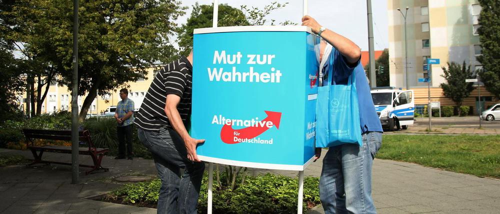 Wahlkampfstand der AfD vor der Bundestagwahl 2017 in Potsdam. 