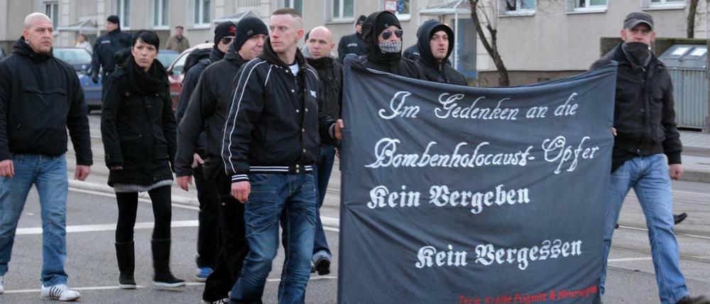Die Prignitzer Neonazis tauchten erstmals 2014 in Magdeburg mit einem Transparent auf.