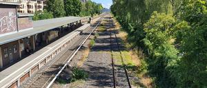 Seit Jahren fahren keine Güterzüge mehr, Efeu erobert sich das Gleis. Links der S-Bahnhof Sundgauer Straße