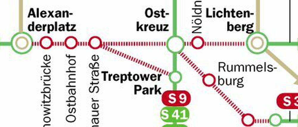Rote Linien: Kein S-Bahn-Betrieb vom 2. November, 4 Uhr, bis 6. November, 1.30 Uhr. Gesamtansicht: Klick aufs rote Kreuz.
