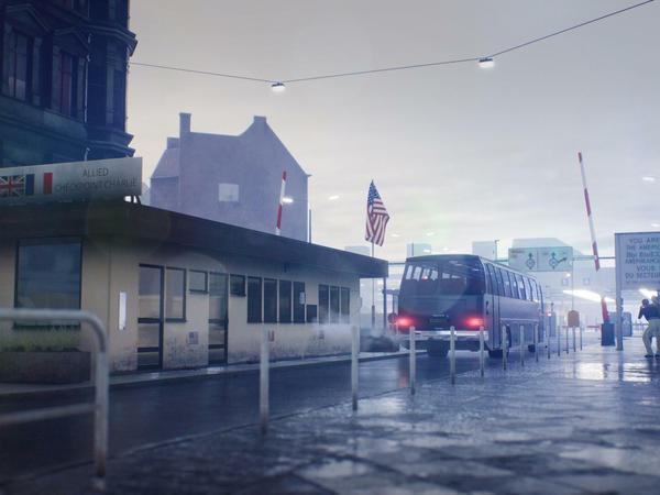 Der Grenzübergang am Checkpoint Charlie in Virtual Reality. 