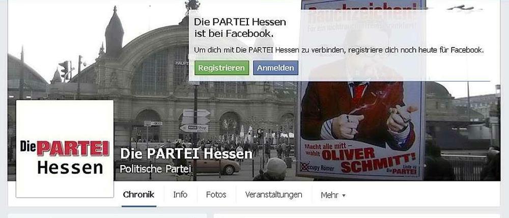Die Facebook-Seite des hessischen Landesverbandes der Partei "Die Partei" ist seit Donnerstag nicht erreichbar