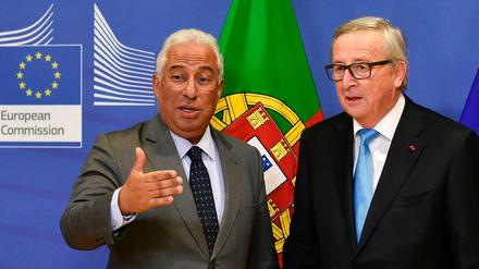 Erfolgreich aus der Finanzkrise: Der portugiesische Premierminister Antonio Costa (li.) bei der EU-Kommission.