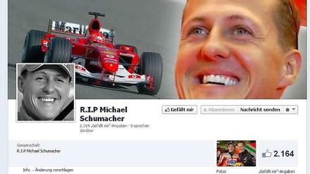 Geschmackloses in Echtzeit: Eine Facebook-Gruppe bereitet Schumachers Tod vor.
