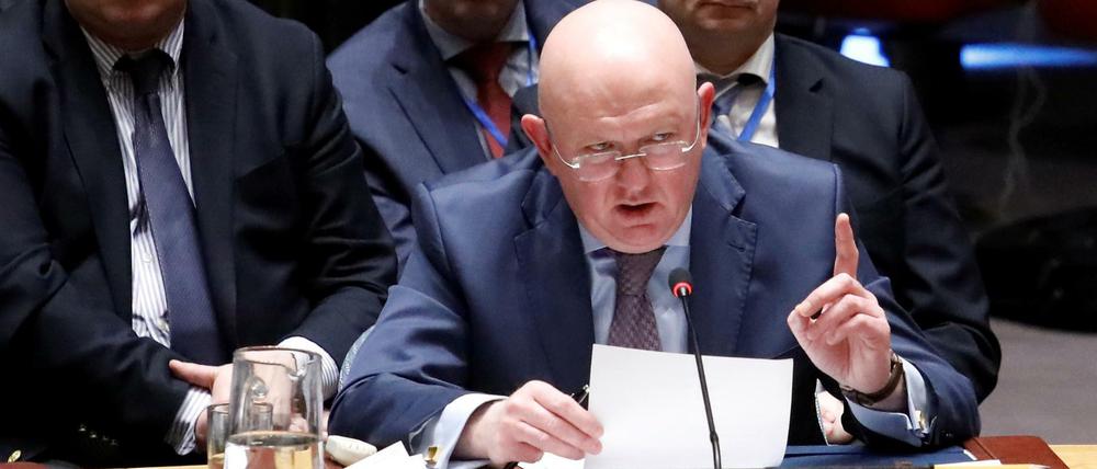 Der russische UN-Botschafter Nations Vassily Nebenzia dementiert jede Verwicklung seines Landes in den Nervengas-Anschlag auf den früheren Doppelspion Sergej Skripal. 
