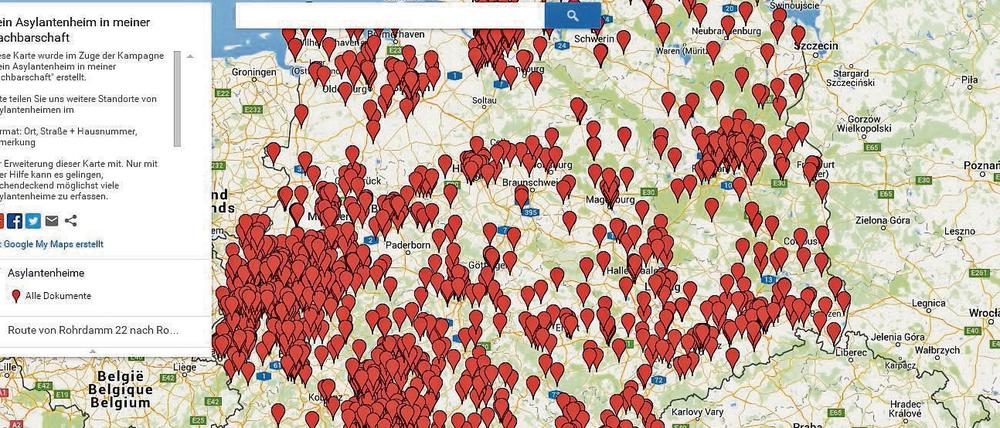 Hunderte Asylheime wurden bereits auf der Karte von Google Maps verzeichnet. 