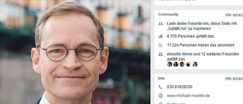 Berlins Regierender Bürgermeister Michael Müller nutzt weder Twitter noch Instagram, wohl aber Facebook. 