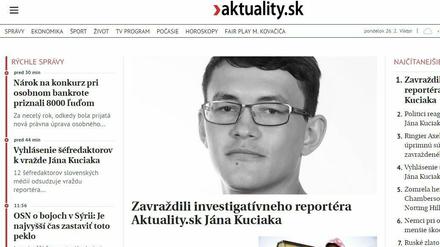 Das slowakische Nachrichten-Portal aktuality.sk mit einem Bild des ermordeten Journalisten Jan Kusniak.