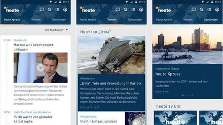 Die neue „heute“-App ist unterteilt in Nachrichtenüberblick, Themen des Tages und die „heute“-Ausgaben. 
