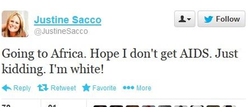 "Ich bin weiß!" - Der Tweet von Justine Sacco. 