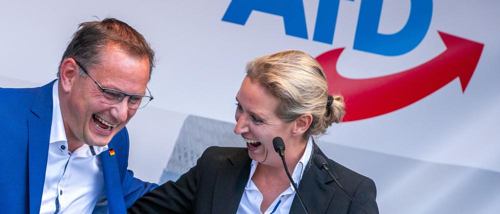 AfD-Spitze: Alice Weidel und Tino Chrupalla auf einem Archivbild vom Wahlkampf 2021.