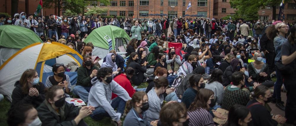 Studenten haben an der George Washington University in Washington, DC, ein Protest-Camp errichtet.