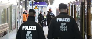 Bundespolizisten auf einem S-Bahn-Gleis.