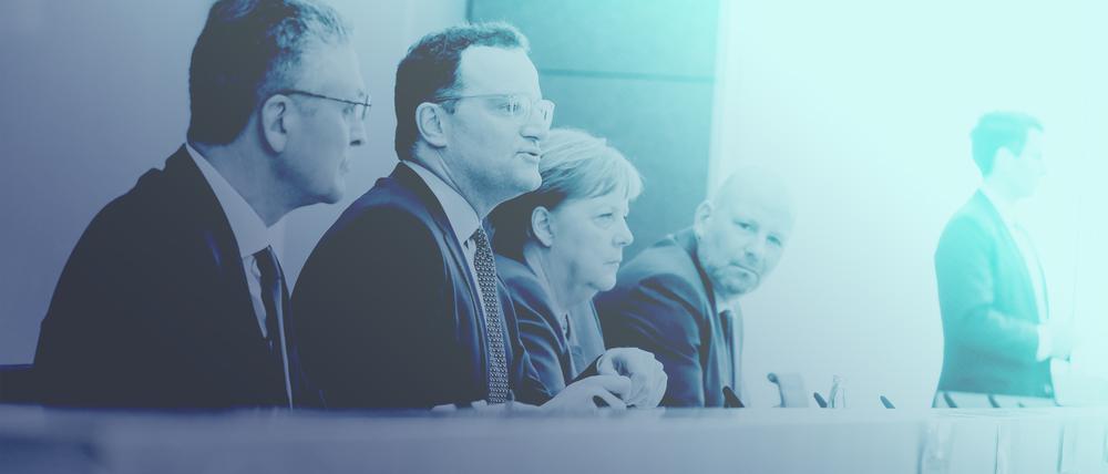 Angela Merkel, Jens Spahn und Lothar Wieler bei einer Pressekonferenz zur Corona-Politik am 11. März 2020.