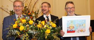 Empfang der ehemaligen Oberbürgermeister Potsdams.
Oberbürgermeister Mike Schubert empfängt die ehemaligen Oberbürgermeister a.D. Jann Jakobs (rechts) und Matthias Platzeck (links) anlässlich der 70. Geburtstage der beiden.