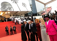 Regisseur Wes Anderson (l.) mit Tilda Swinton und Bill Murray im Juli bei den Filmfestspielen in Cannes.