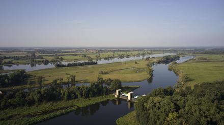 Luftaufnahme von Havel und Gnevsdorfer Vorfluter im Bereich der Havelmündung. 