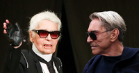 Karl Lagerfeld (links) ist tot. Der Modedesigner starb am 19.02.2019. Potsdams Modedesigner Wolfgang Joop trauert.