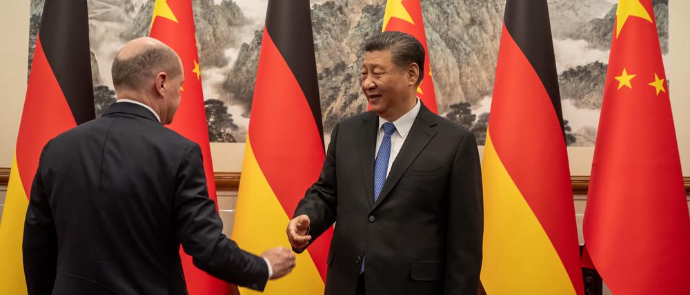 Bundeskanzler Olaf Scholz beim Treffen mit Chinas Staatschef Xi Jinping in Peking.