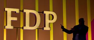 Das Logo der FDP für ihren Bundesparteitag in Berlin.