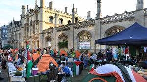 Pro-palästinensisches Protestcamp am King’s College der Universität Cambridge in Großbritannien.