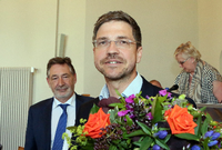 Mike Schubert (SPD) im Gespräch mit den PNN-Redakteuren Peer Straube und Matthias Matern (vorne, v.l.). PNN